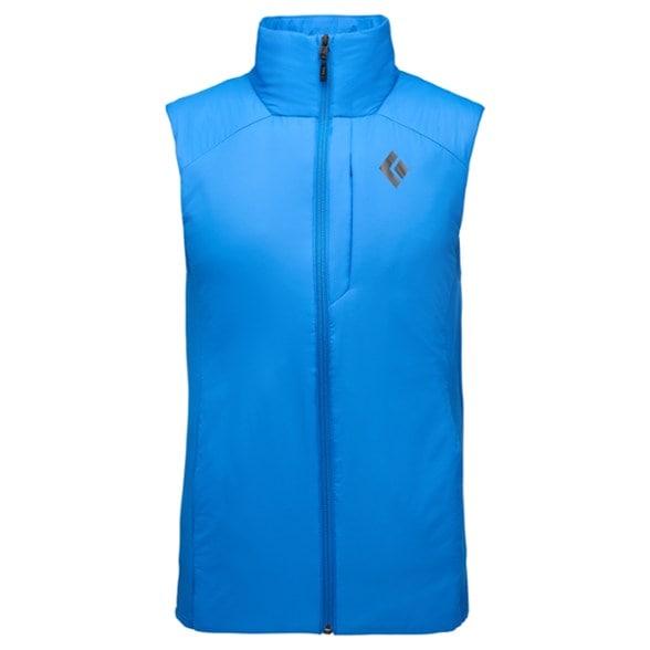 Front view of Black Diamond Meridian men's hiking vest showing slim fit and zippered pockets