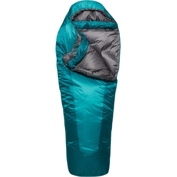 Eco-friendly women's backpacking sleeping bag showcasing its durable fabric and insulation.