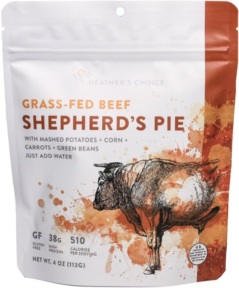 Hearty grass-fed beef shepherd's pie meal in a camping setting