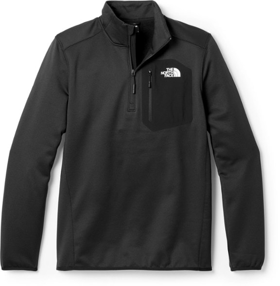 Front view of the men's Eco Performance Quarter-Zip Fleece Pullover, highlighting the brushed fabric and quarter zipper.