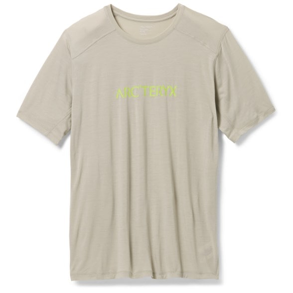 Front view of men's Ionia merino wool hiking shirt showing crew neck and short sleeves.