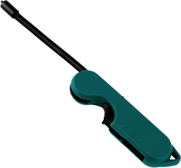 FlexiPlasma Lighter with flexible neck igniting a camp stove