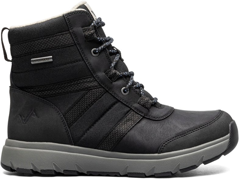 Side view of Forsake Rosie women's waterproof winter boots showing insulated nubuck leather and textile uppers