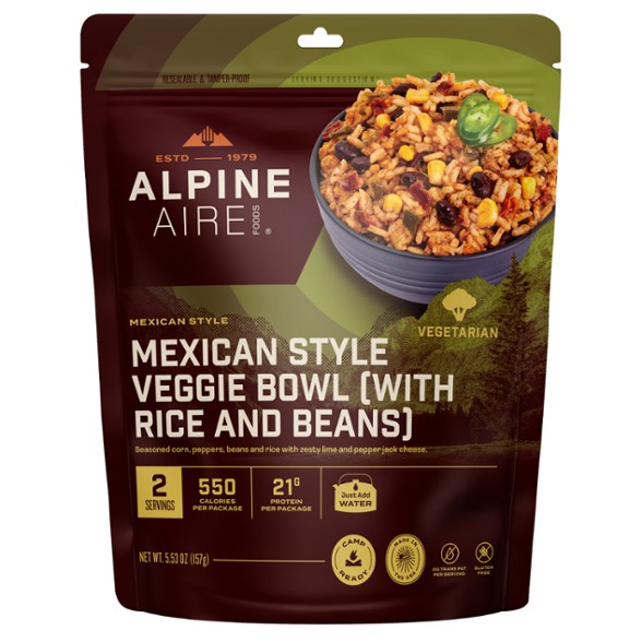 Mexican-Style Veggie Bowl from AlpineAire, perfect for backpacking meals.