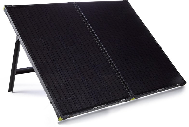 Folded Boulder 200 portable solar panel briefcase ready for camping outdoors