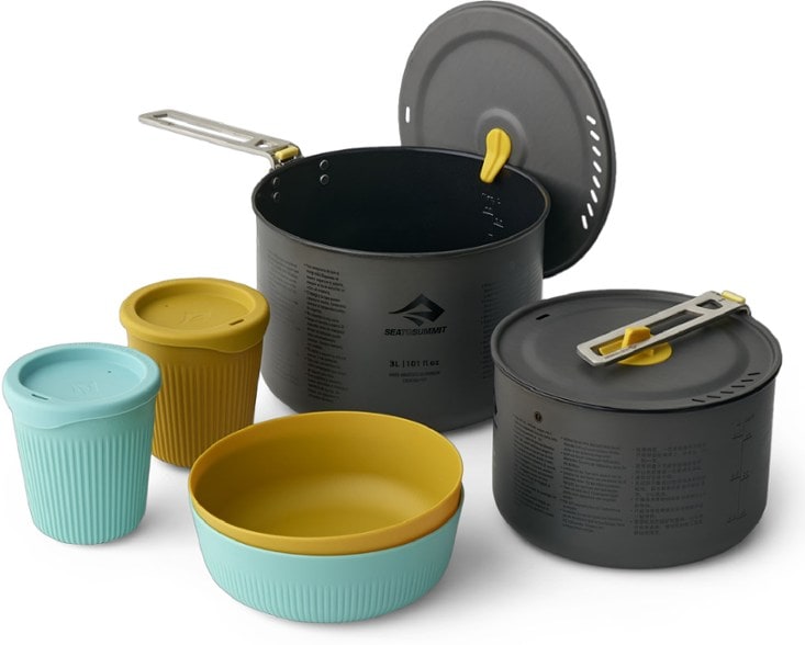Front view of the Frontier Ultralight Cookset Duo showcasing the two pots and bowls, ideal for hiking.