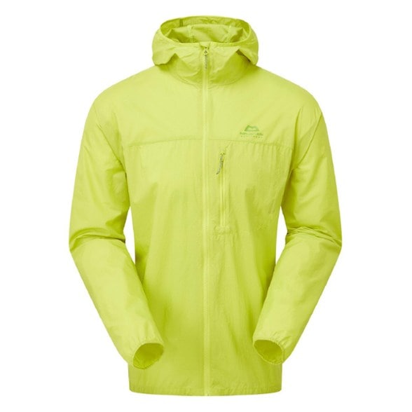 Aerofoil men's soft shell jacket displayed on a rocky mountain backdrop, showcasing windproof features.