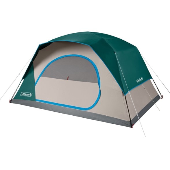 Interior view of the Coleman Skydome 8-person tent showing spaciousness and gear loft.