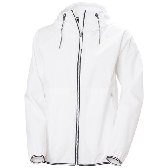 Koster women's rain jacket displayed against a rainy backdrop, featuring adjustable hood and pockets.