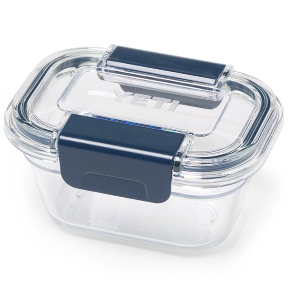 Angle view of YETI Compact Food Storage Container in a backpack.