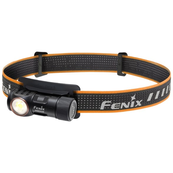 Fenix HM50R V2.0 headlamp showcasing its compact design and bright LED light output