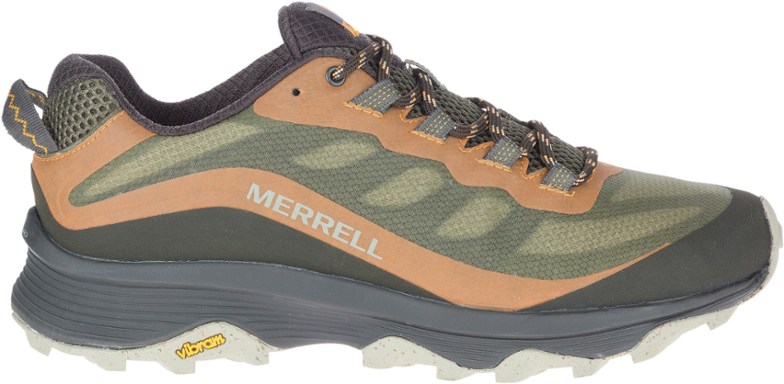 Side view of Merrell Moab Speed Low men's hiking shoes with a focus on breathable mesh.