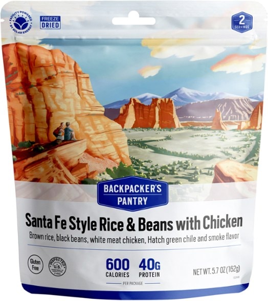 Santa Fe Chicken & Rice Adventure Meal in an outdoor setting, showcasing the packaging and contents.
