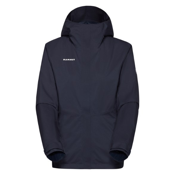 Mammut Women's Alto HS Waterproof Hiking Jacket in use on a rainy trail