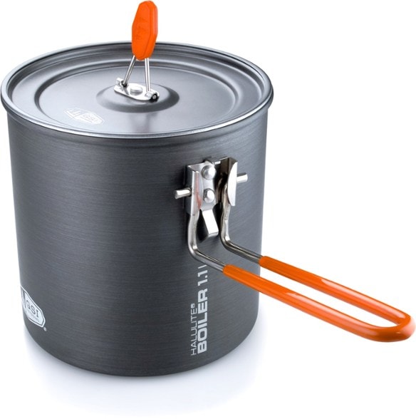 Halulite Ultra Lite Cooking Pot shown with lid and mesh stuff sack.