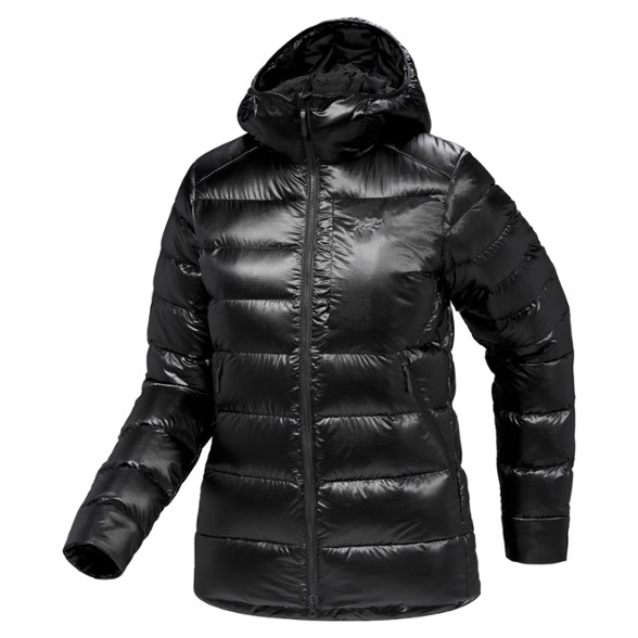 Front view of the Arc'teryx Women's Cerium SV Down Hoody, highlighting its stylish design and insulation.