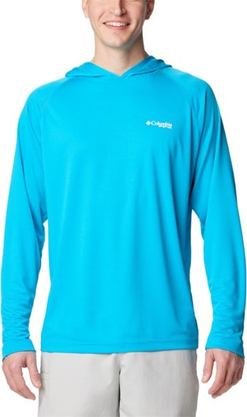 Front view of Columbia PFG Solar Stream Fishing Hoodie showing sun protection features