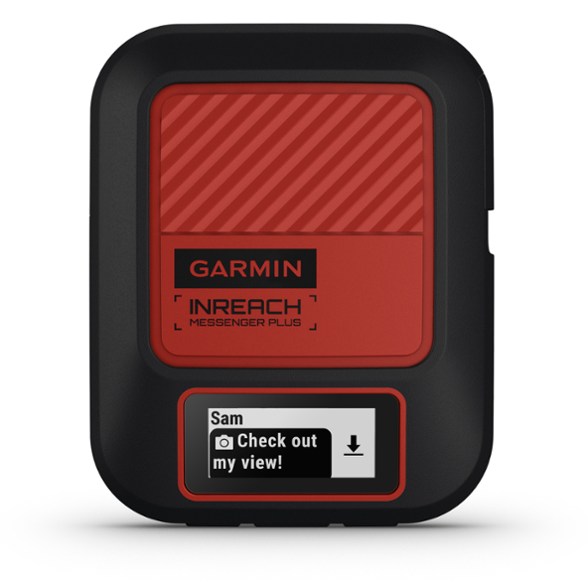 Garmin inReach Messenger Pro in use on a hiking trail, showcasing rugged design.
