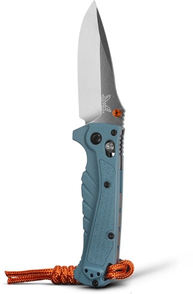 Close-up of Benchmade Mini Adira knife showcasing the stonewash blade finish.
