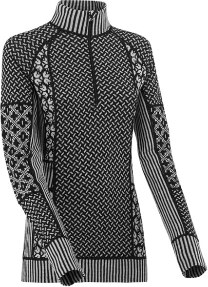Kari Traa Smekker women's merino wool half-zip top from the front, showcasing the jacquard-knit design.