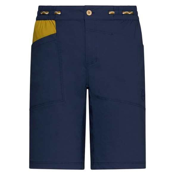 Front view of Talus EcoFlex men's climbing shorts with pockets, showcasing durable recycled fabric and stretch fit