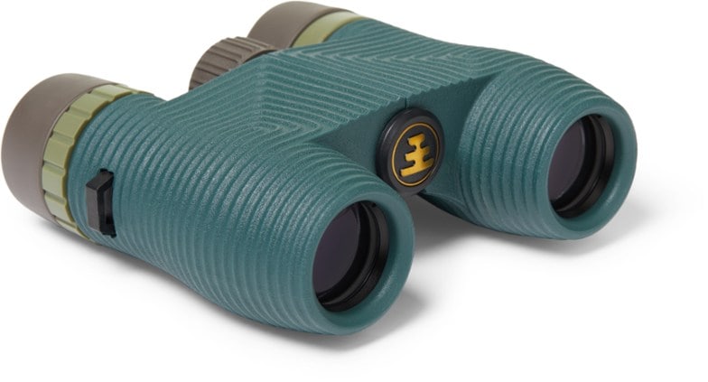 Nocs Provisions 8x25 waterproof binoculars viewed from the front, showcasing the lens and grip design.
