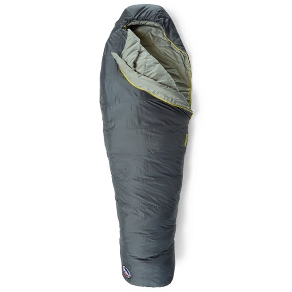 Eco-Friendly Anthracite 30 Men's Mummy Sleeping Bag shown in a lush forest setting, highlighting its lightweight design.