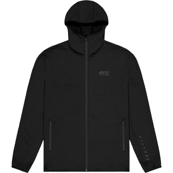 Men's lightweight hiking fleece jacket showcasing ergonomic design and hood.