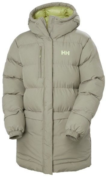 Side view of Aurora EcoShield insulated parka showing adjustable hood and water resistant jacket fabric