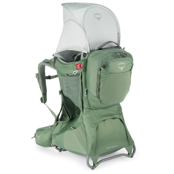 Osprey Poco Premium baby carrier in use on a hiking trail.