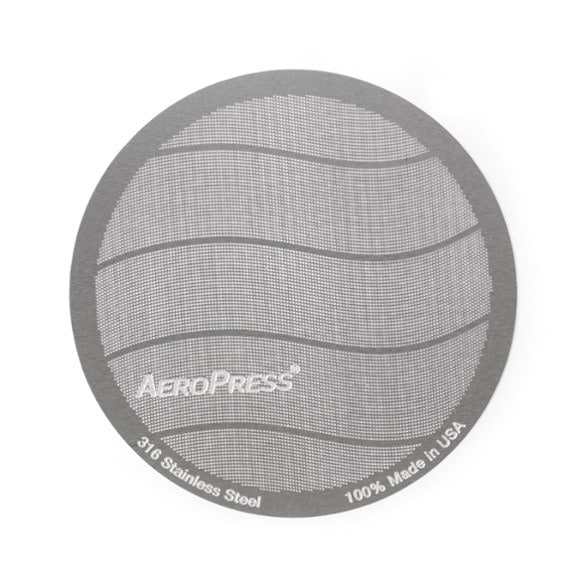 Close-up of stainless steel coffee filter for AeroPress with fine mesh detail