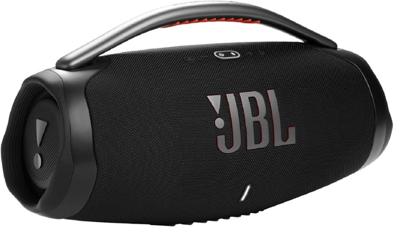 Close-up view of the JBL Boombox 3 speaker showcasing its rugged design.
