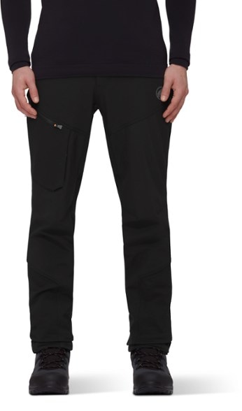 Mammut Zinal Guide Men's Soft-Shell Pants showing front view during a mountain hike