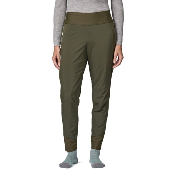 Patagonia Women's Nano-Air Light Insulated Bottoms showcasing the high-rise stretch-knit waistband and sleek design.