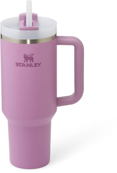 Hydration Master 40 oz tumbler with straw in a car cup holder.