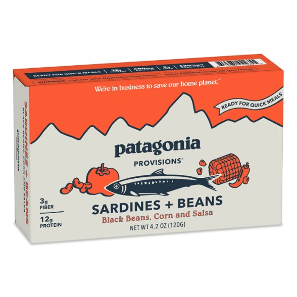 Close-up of protein-packed sardines and beans in a can, showcasing the Corn and Salsa flavor.