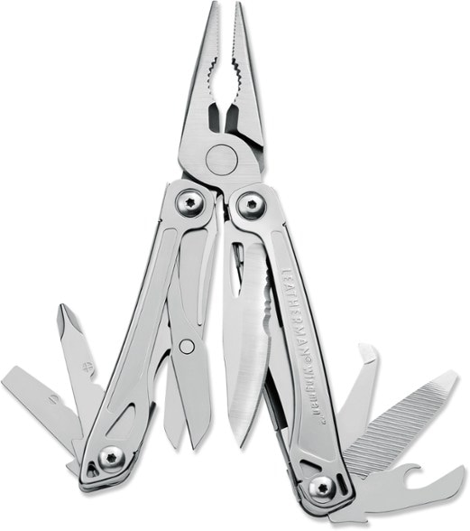 Leatherman Wingman multi-tool open showing locking blade and spring-action pliers for outdoor camping tasks