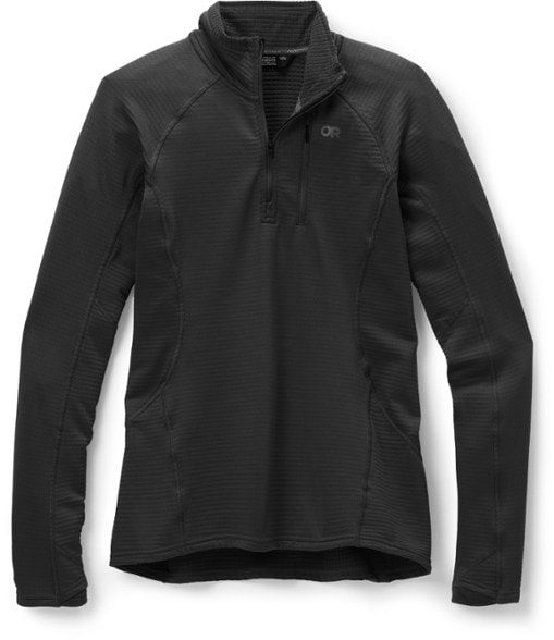 Front view of the VigorGrid women's fleece pullover in deep blue, highlighting the quarter-zip fleece design ideal for hiking apparel.
