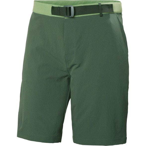 Front view of sustainable men's outdoor shorts in use on a hiking trail.