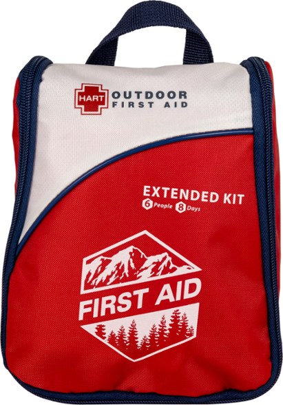 Family travel first aid kit with organized compartments and essential supplies for outdoor use.