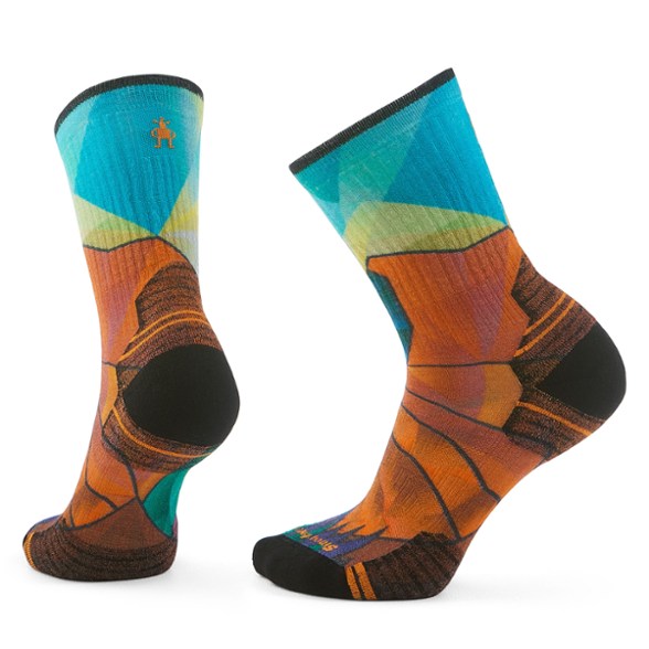 Close-up of cushioned socks showing breathable mesh zones and merino wool fabric
