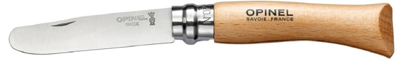 Opinel No. 7 kids knife with rounded tip and beechwood handle, ideal for safe outdoor activities.