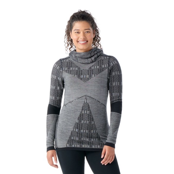 Front view of Smartwool women's merino thermal hoodie showcasing its sleek design.