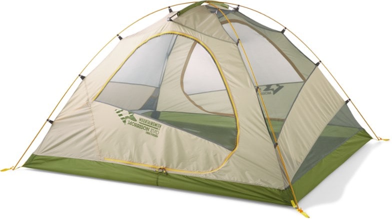 Morrison EVO 4 tent with footprint in a forest setting, highlighting its spacious design for four campers.