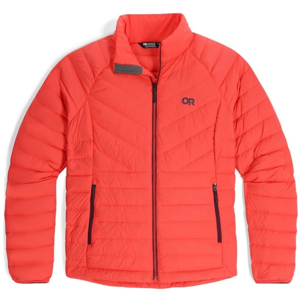 Front view of women's winter coat worn during a snowy trail hike