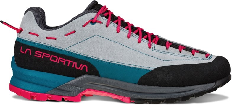 La Sportiva TX Guide Leather approach shoes showcasing the angled view with a focus on the technical lacing system.