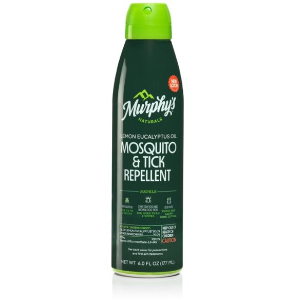 Murphy's Naturals Lemon Eucalyptus Oil Mosquito & Tick Repellent Spray bottle against a green background.