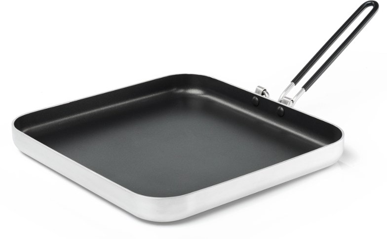 Top view of Bugaboo Pro ceramic frypan showing square nonstick surface ideal for camping cookware