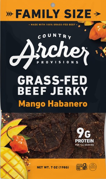 Close-up of premium grass-fed beef jerky, showcasing its rich texture and flavor.