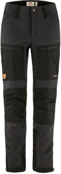 Front view of women's hiking pants in charcoal – slim tapered leg design for trekking